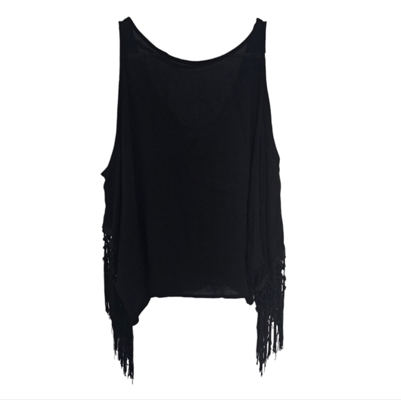 Monteau Fringe Tassel Summer Western Cowgirl short black top size medium - Picture 7 of 11